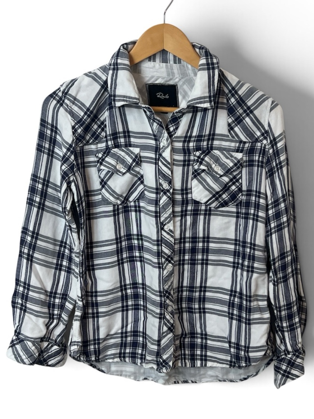 Rails Navy Blue & White Plaid Long Sleeve Button-Down Shirt Size S